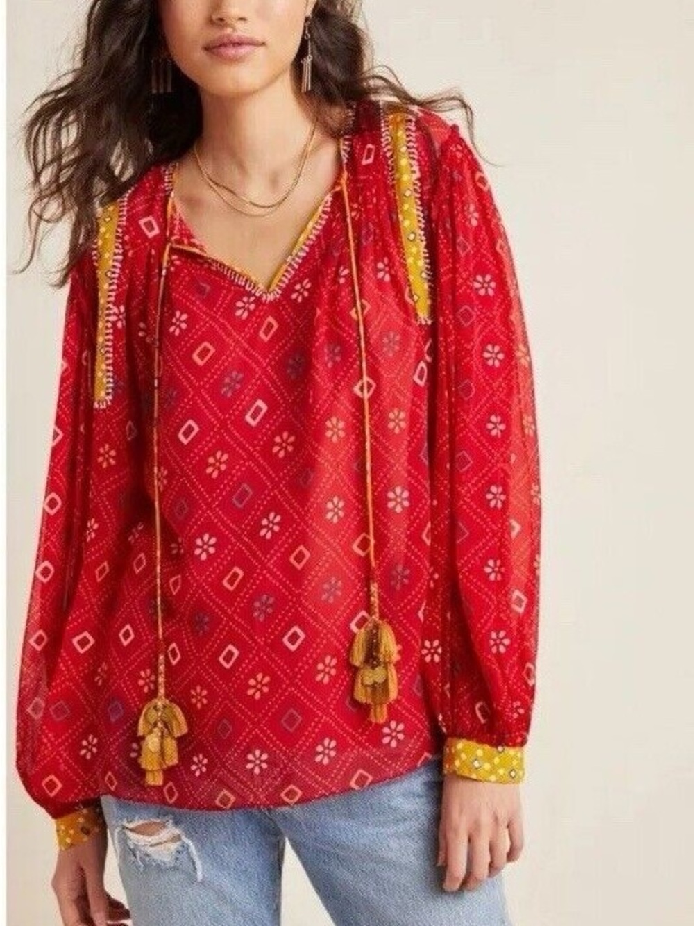 NWT VERB x Anthropologie Pallavi Singhee Lulita Peasant Top Viscose Size XS